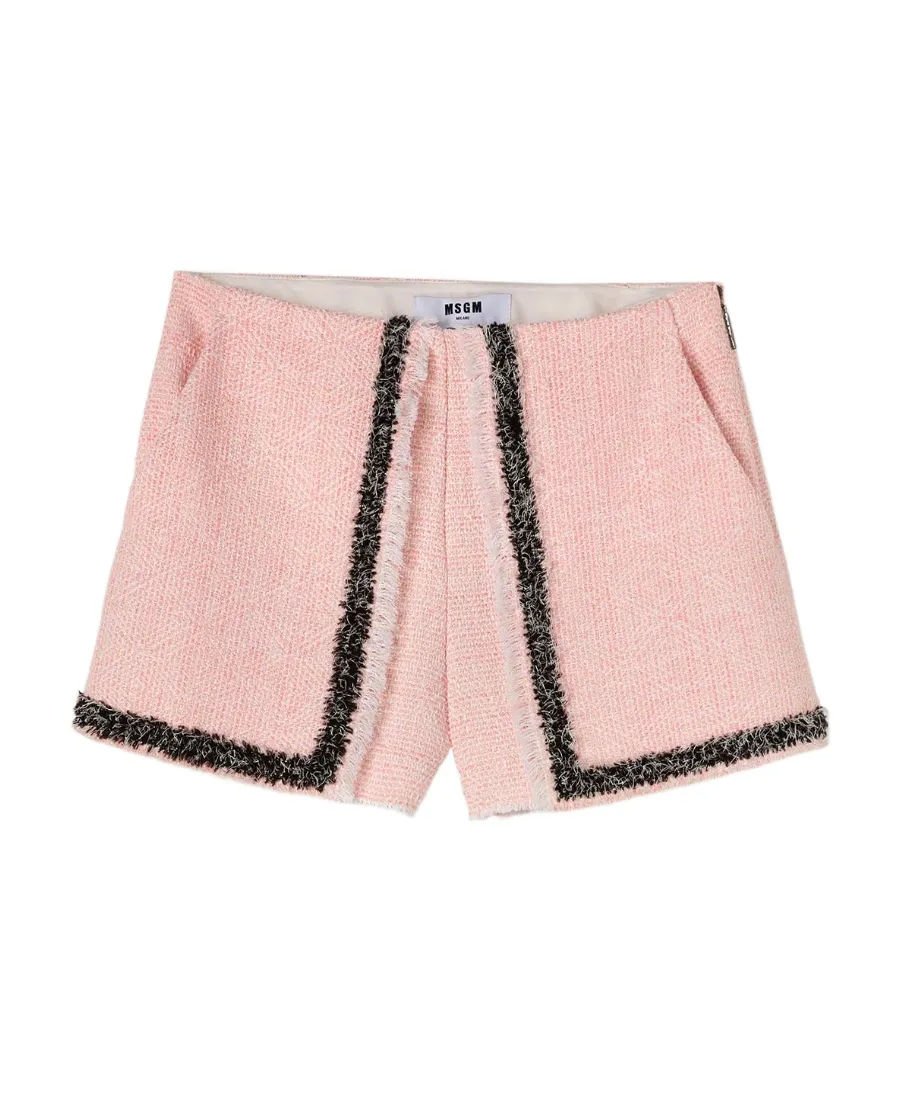 High-Waist Frayed-Edge Tweed Mini Shorts