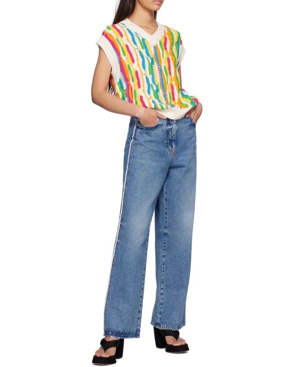 Distressed Wide-Leg Jeans