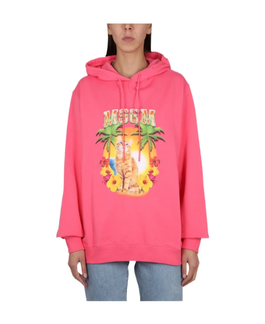Cat Printed Drawstring Hoodie