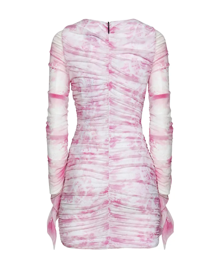 Long-Sleeved Gathered Mini Dress