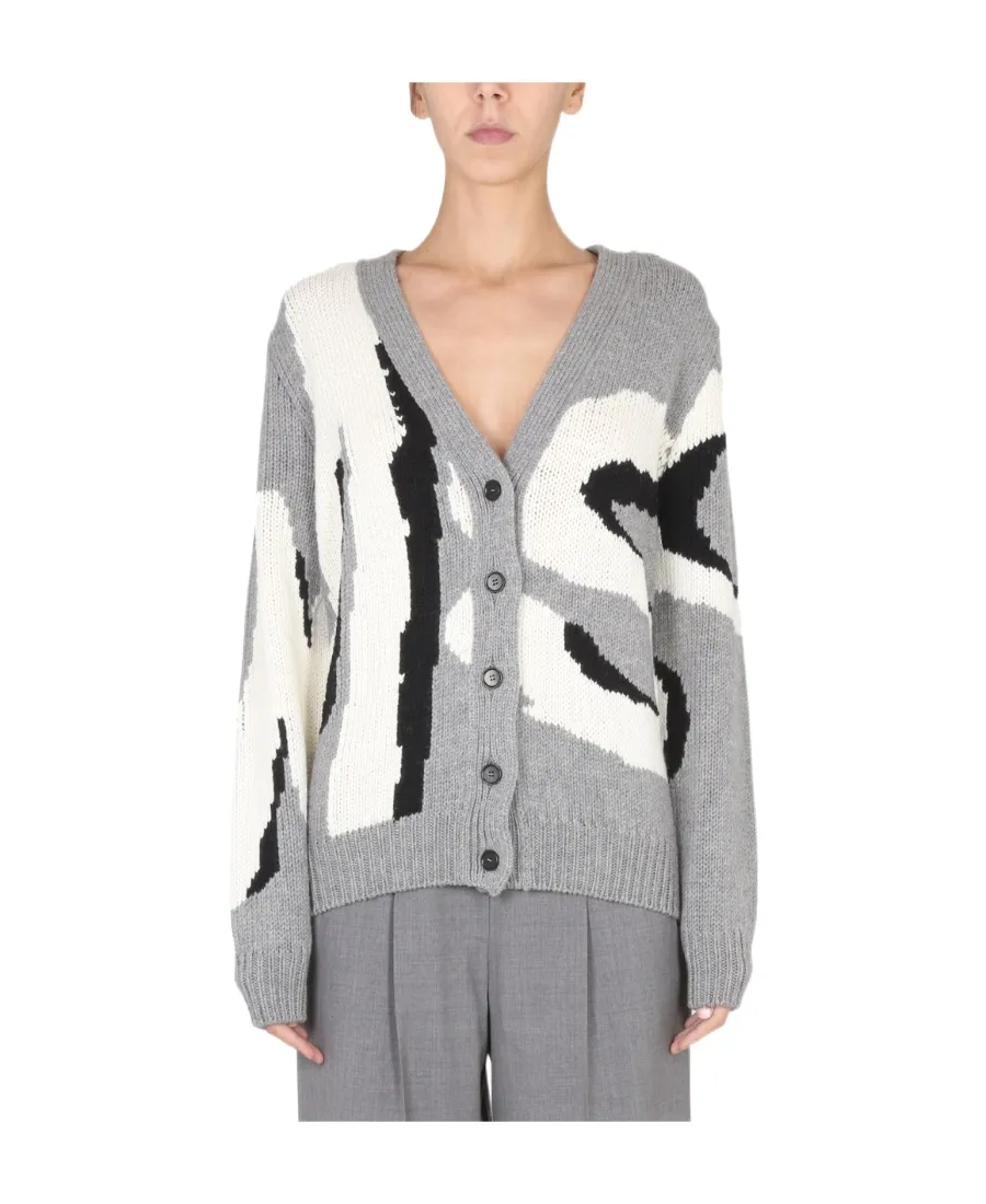 Logo Intarsia V-Neck Cardigan