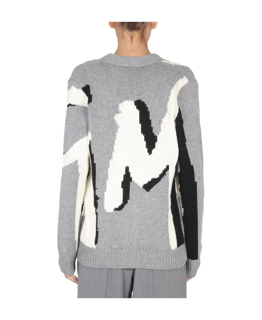 Logo Intarsia V-Neck Cardigan