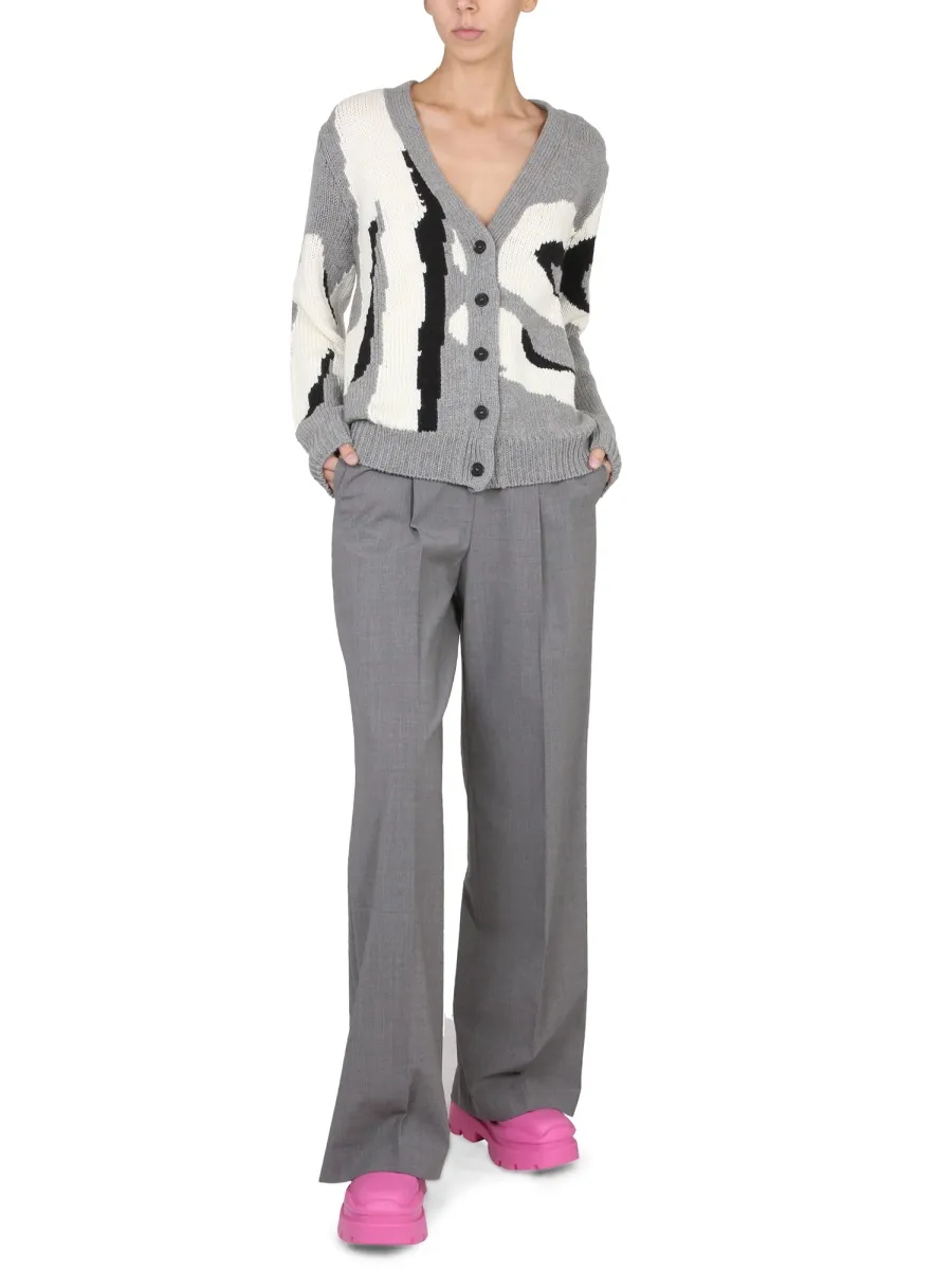 Logo Intarsia V-Neck Cardigan