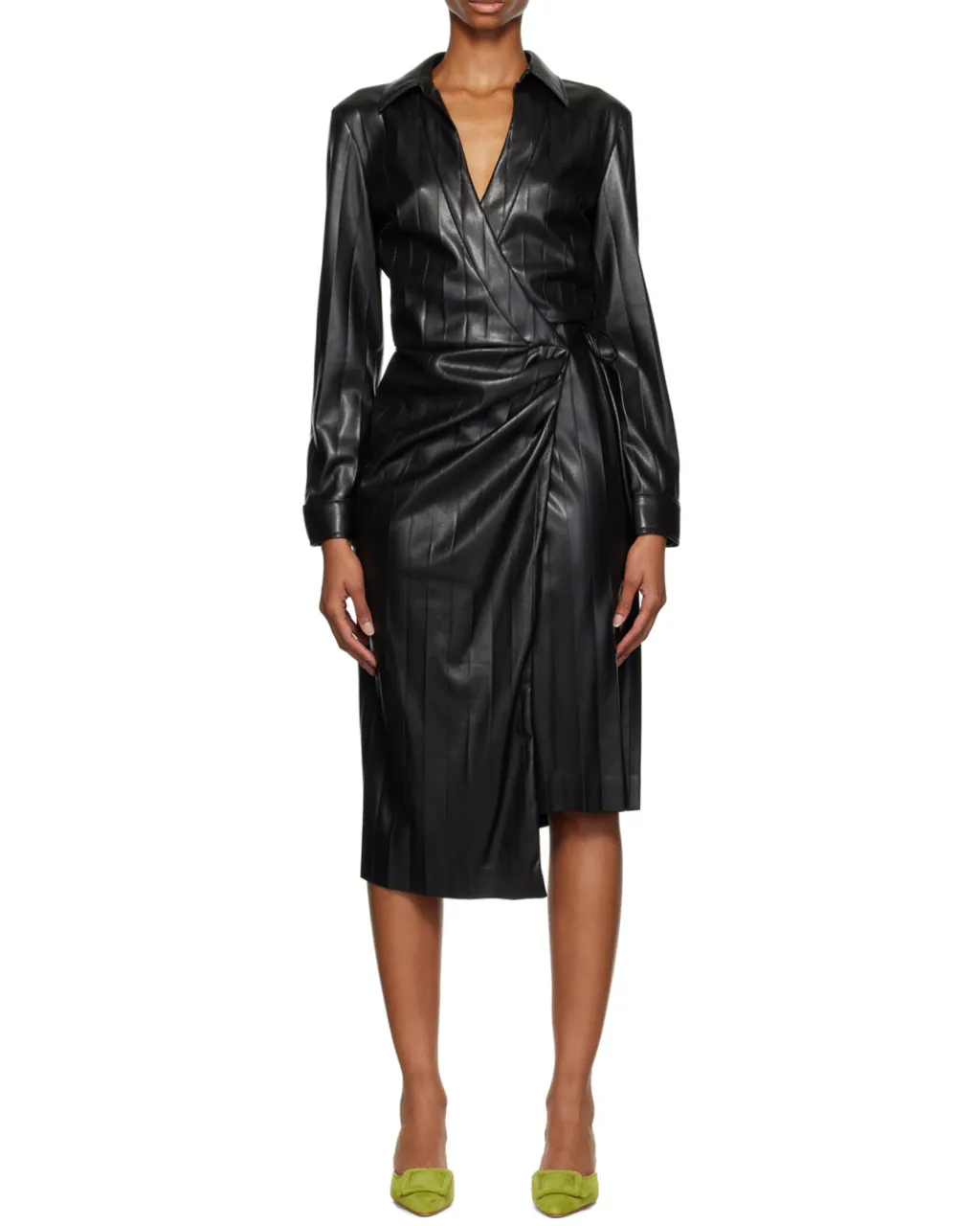 Faux-Leather Pleated Dress