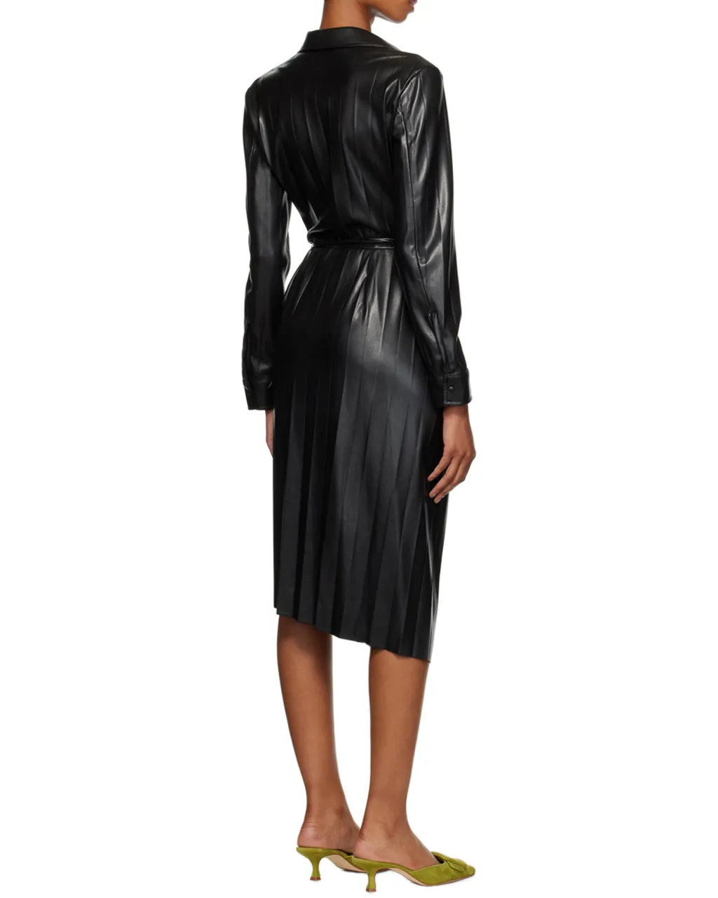 Faux-Leather Pleated Dress