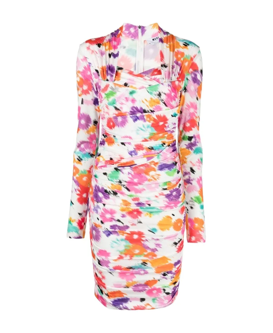 Abstract Floral-Print Midi Dress