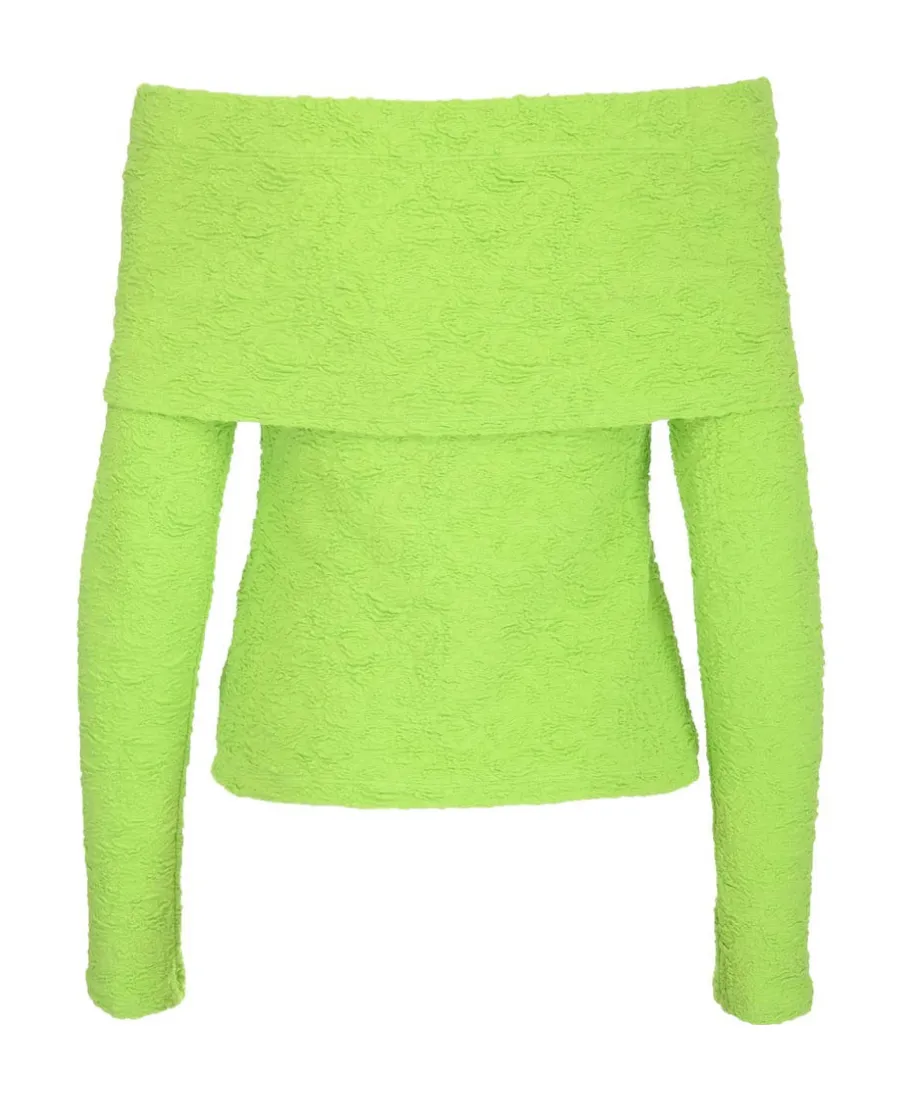 Embossed Off-Shoulder Long Sleeved Top