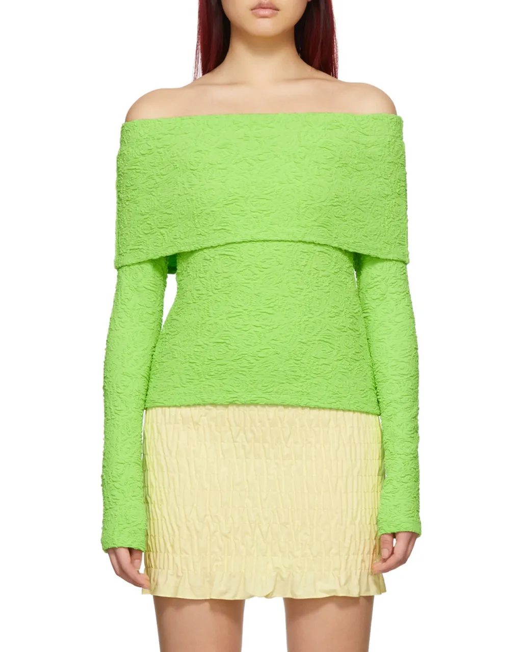 Embossed Off-Shoulder Long Sleeved Top