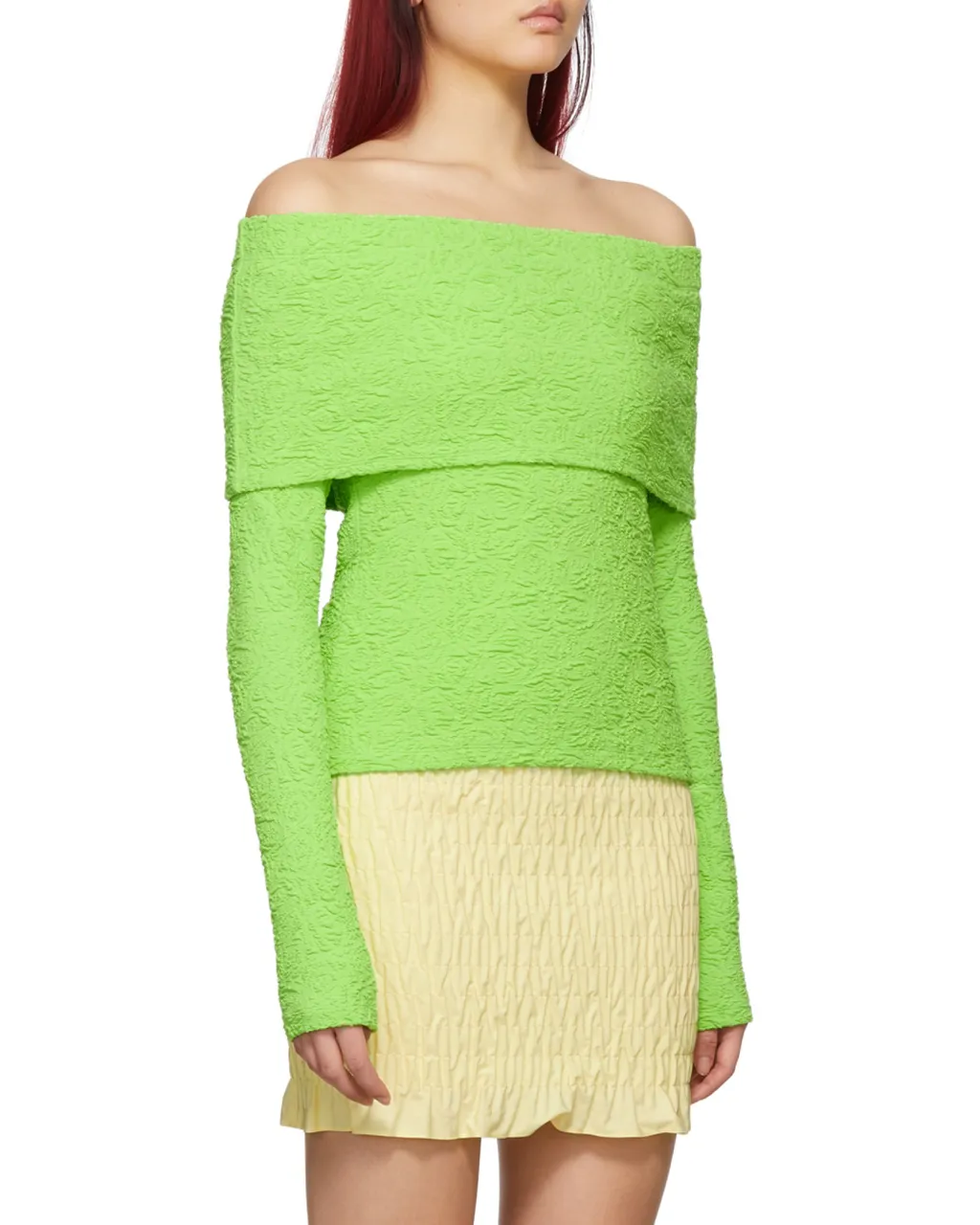Embossed Off-Shoulder Long Sleeved Top