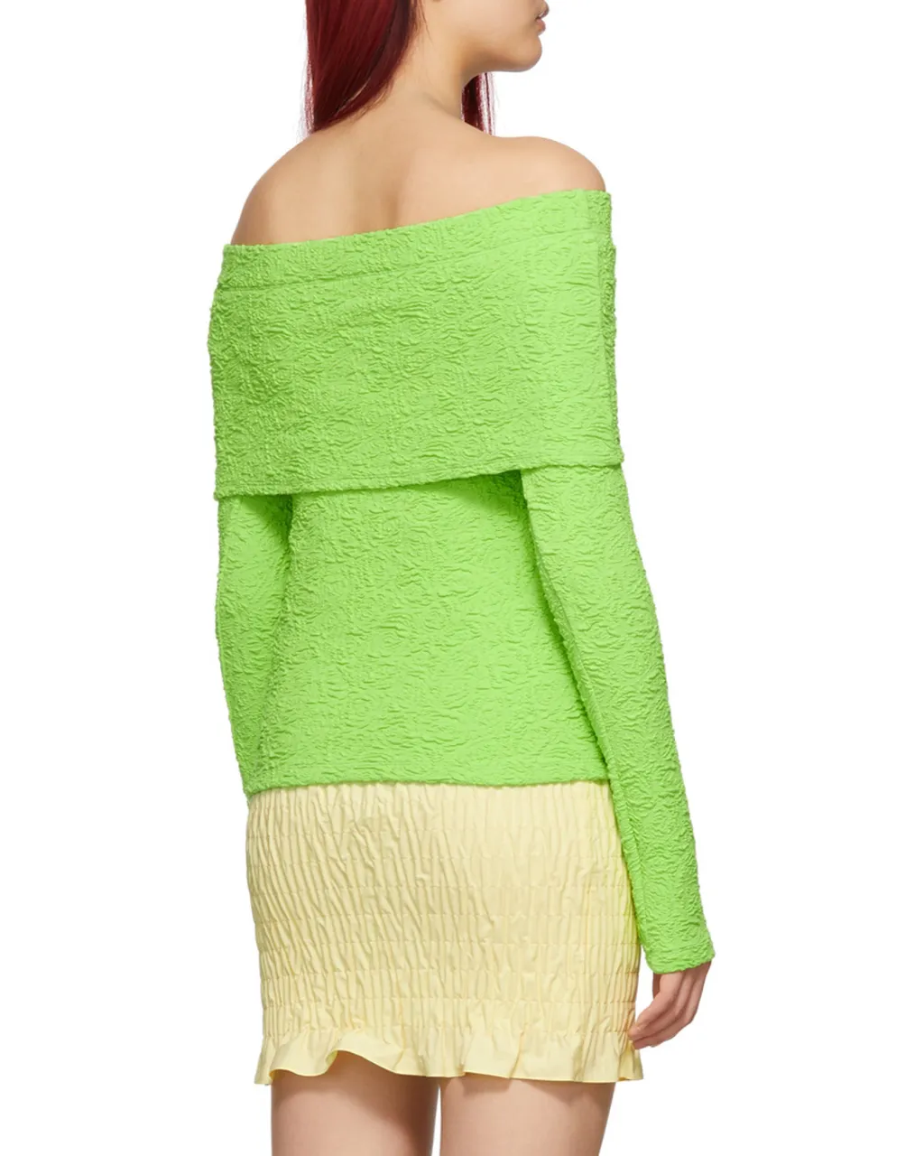 Embossed Off-Shoulder Long Sleeved Top