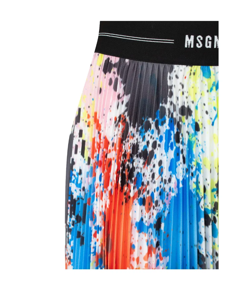 Splatter-Print Pleated Midi Skirt