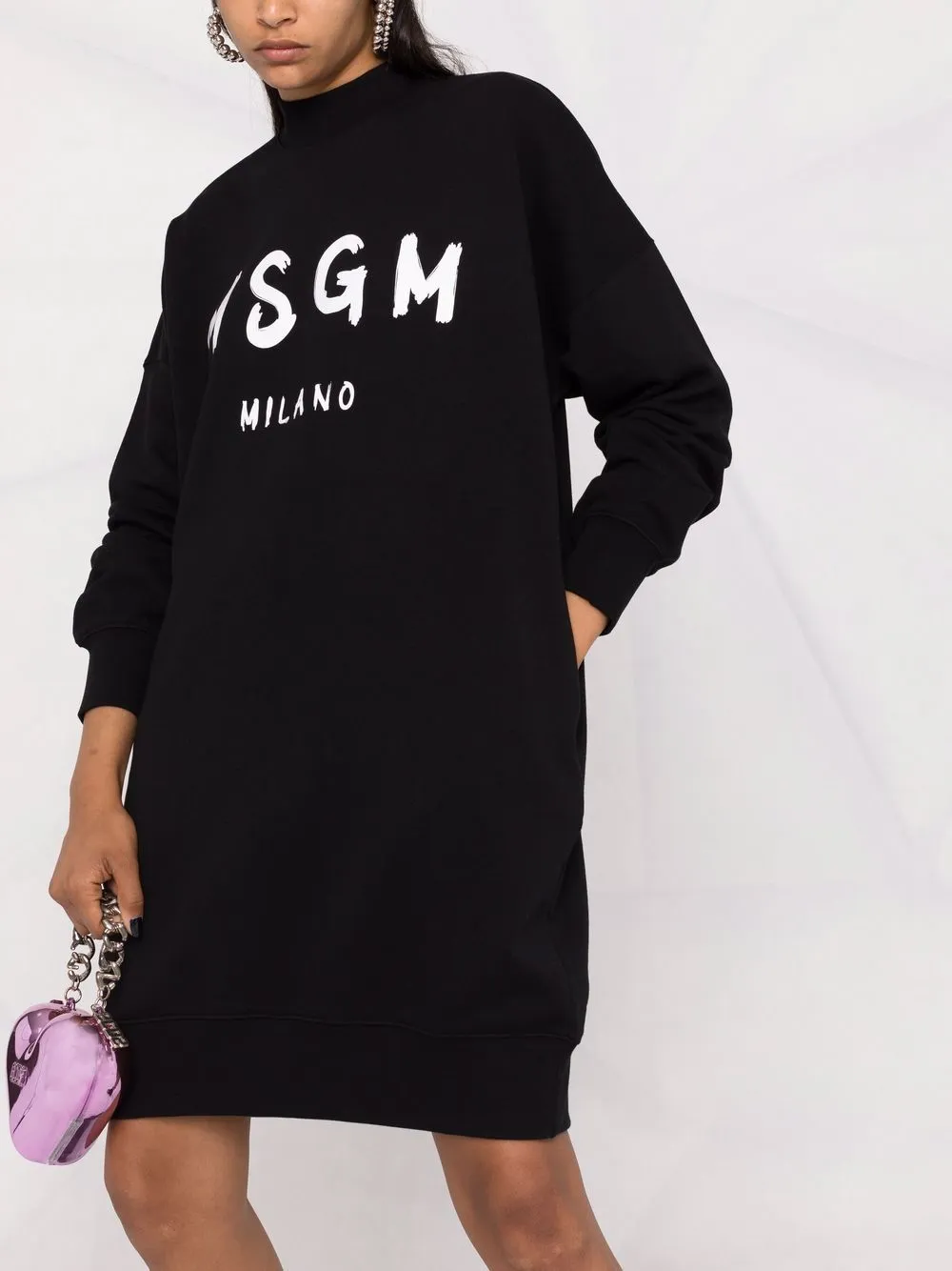 Logo Printed Mock-Neck Sweatshirt Dress
