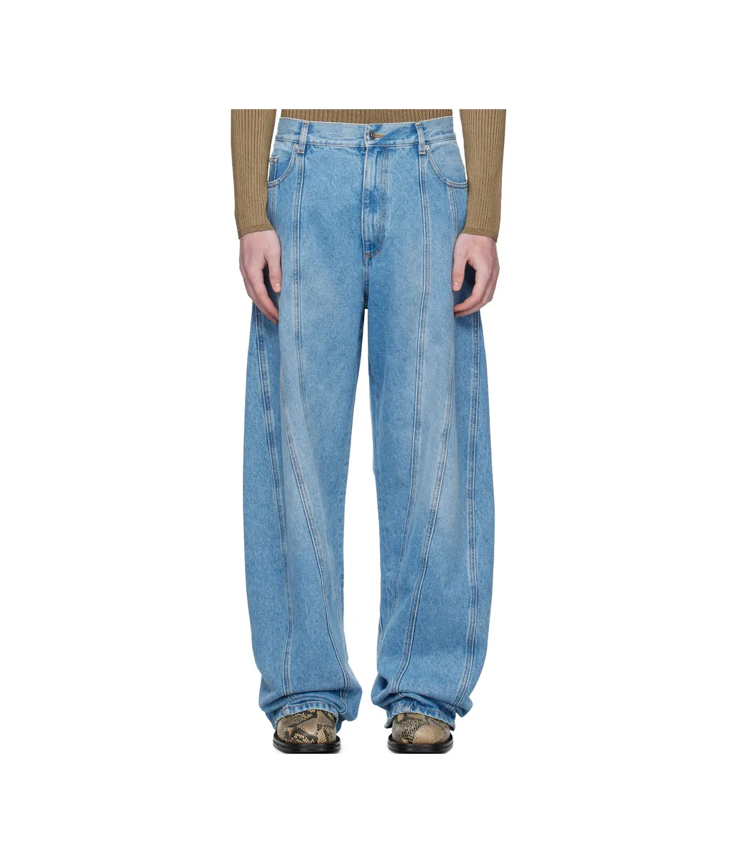 Water-Washed Large-Scale Spiral Denim Jeans