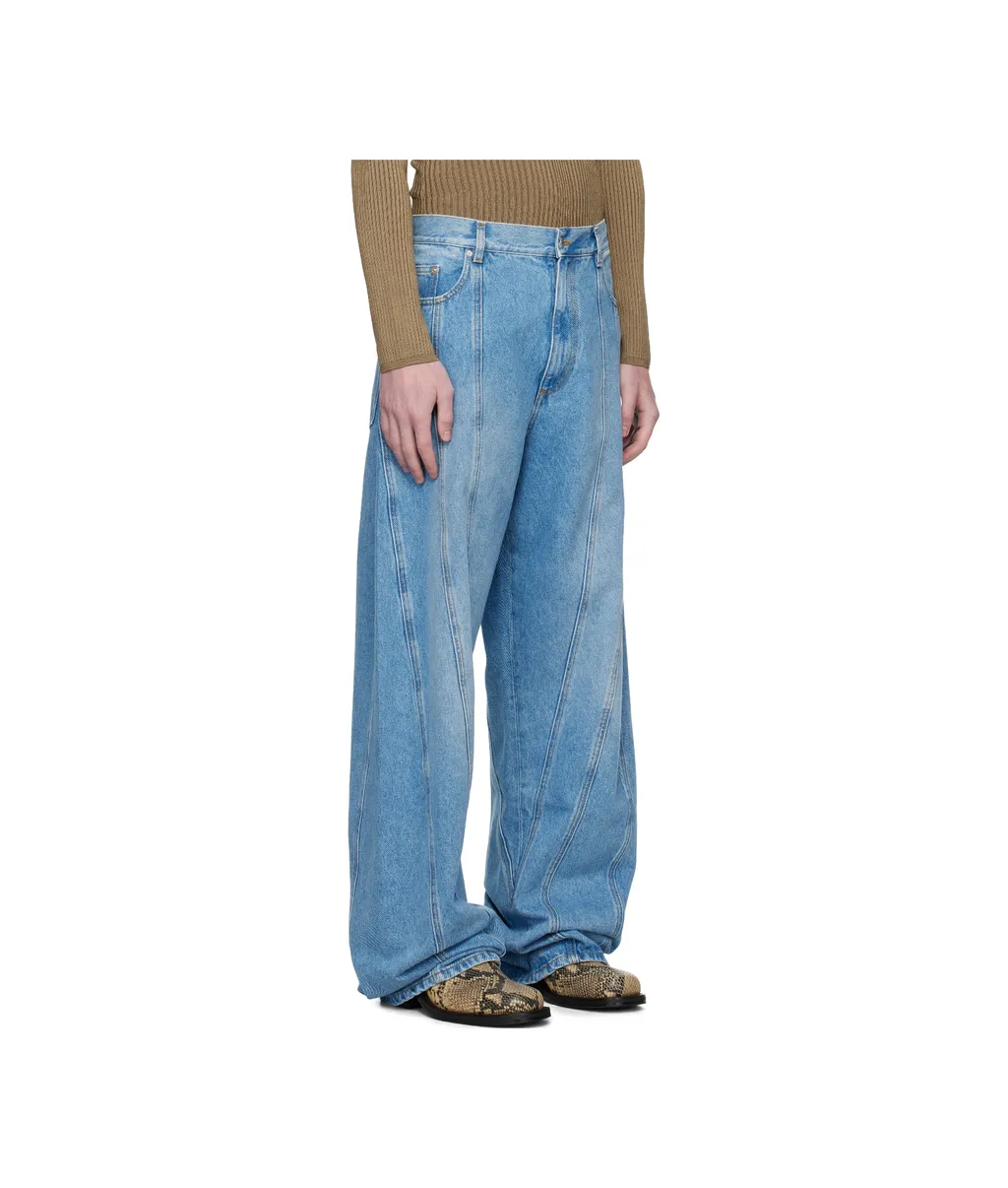 Water-Washed Large-Scale Spiral Denim Jeans