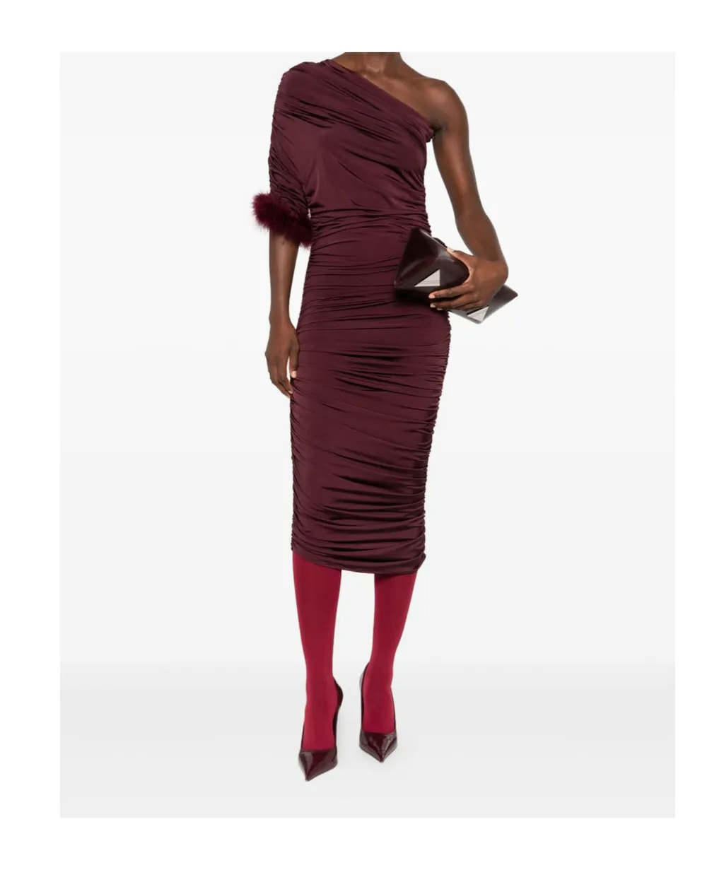 Feather-Trimmed One-Shoulder Dress