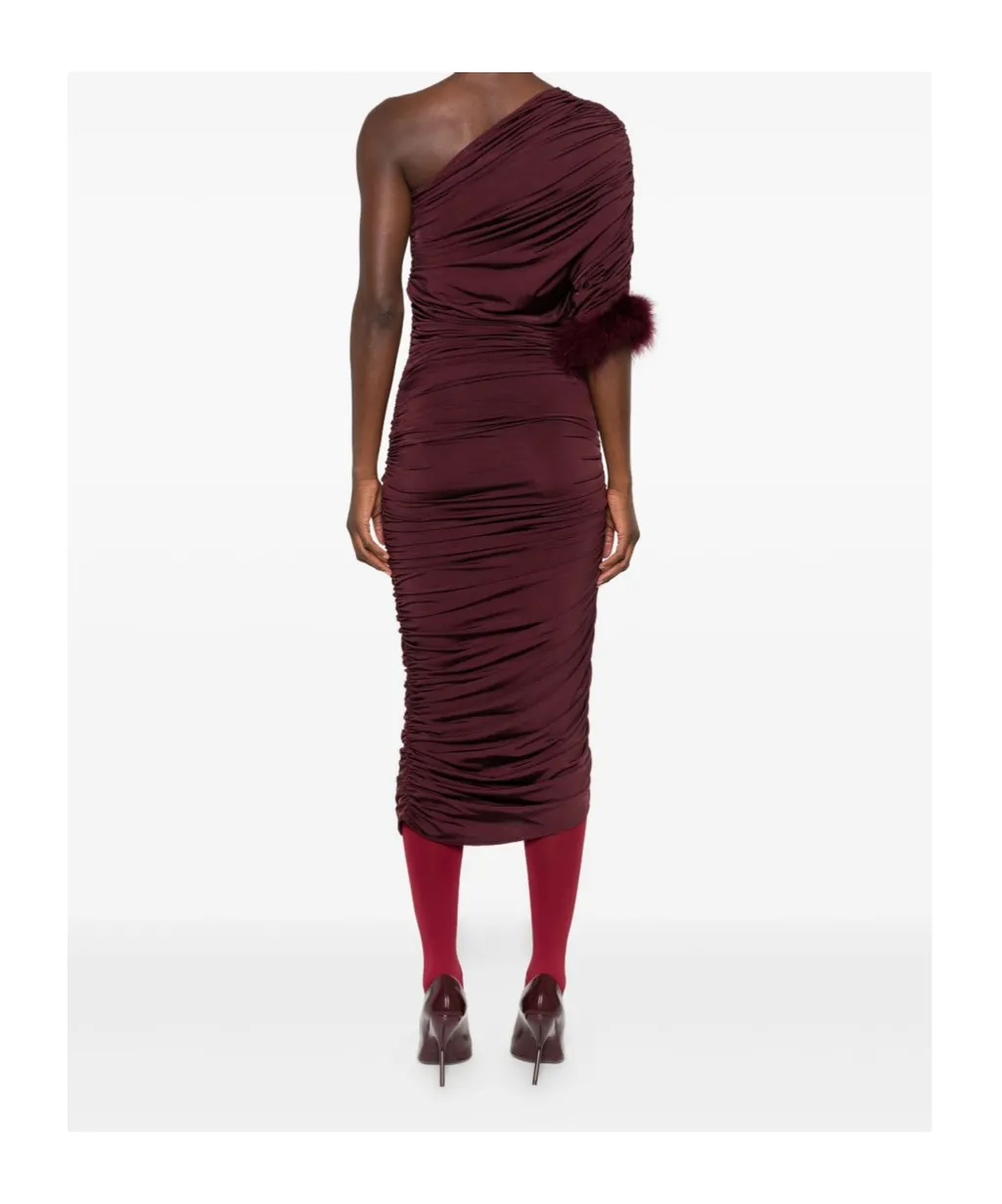 Feather-Trimmed One-Shoulder Dress