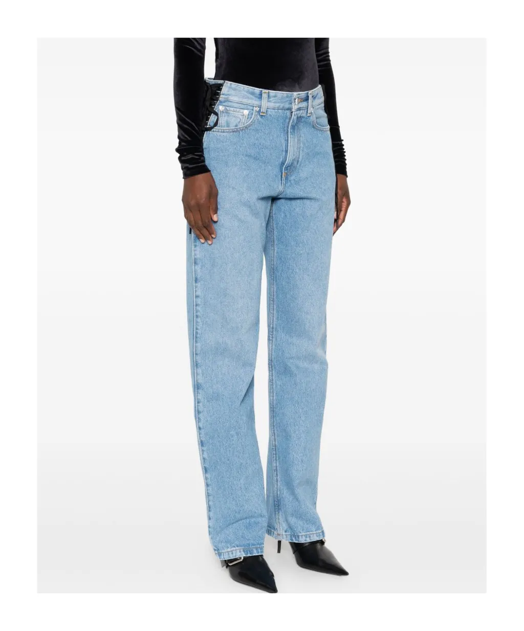 Lace-Up Detail Cotton Jeans