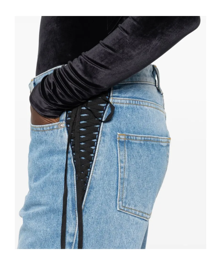 Lace-Up Detail Cotton Jeans
