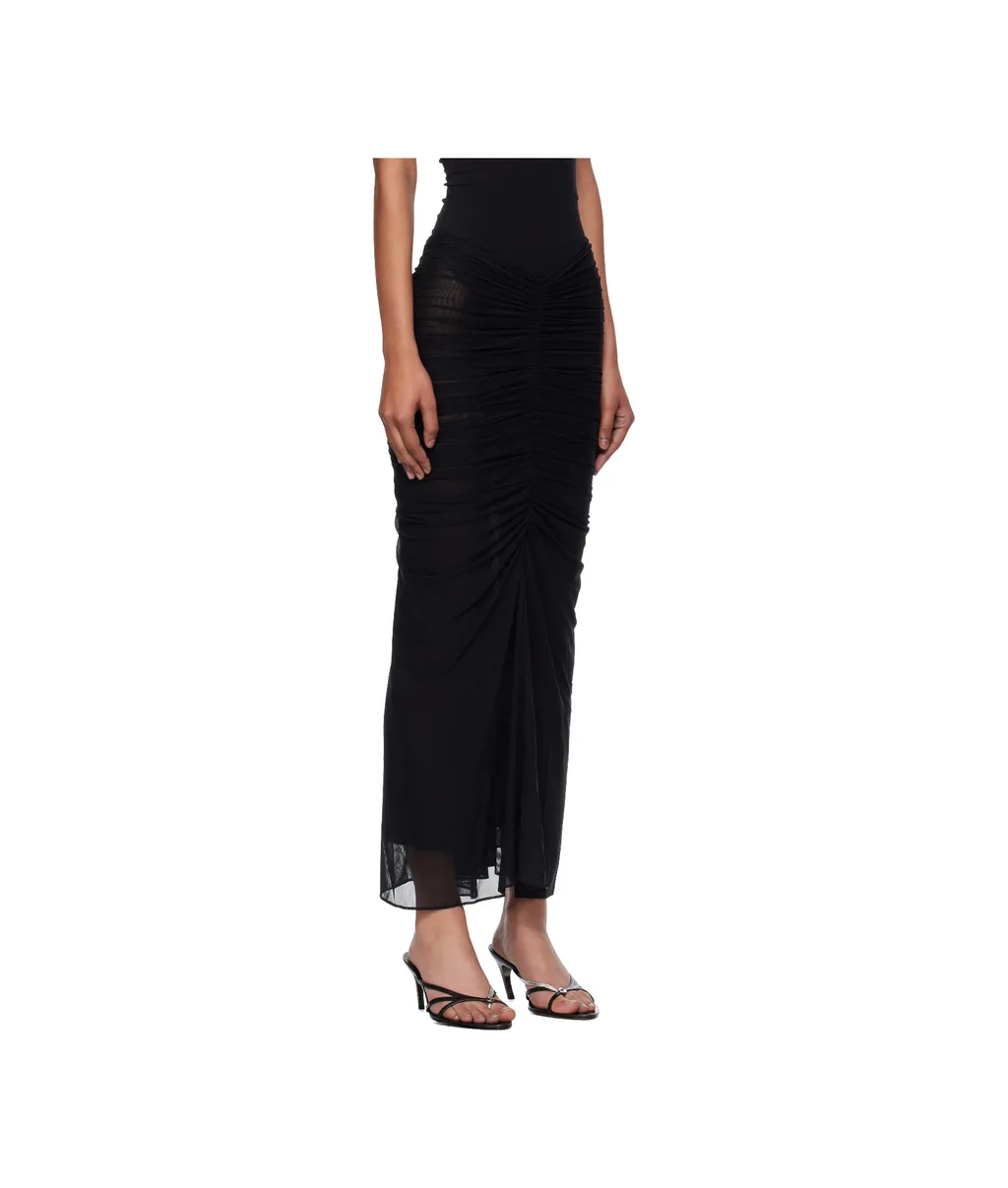 Ruched Mesh Midi Skirt
