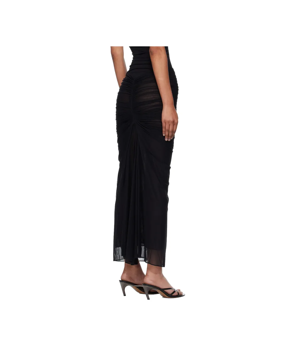 Ruched Mesh Midi Skirt