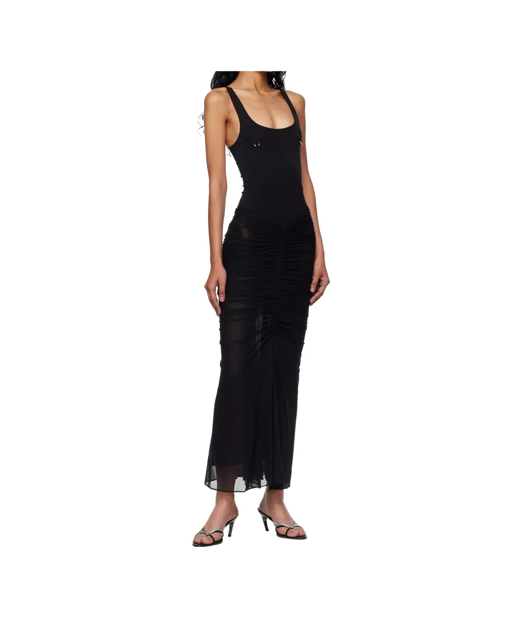 Ruched Mesh Midi Skirt