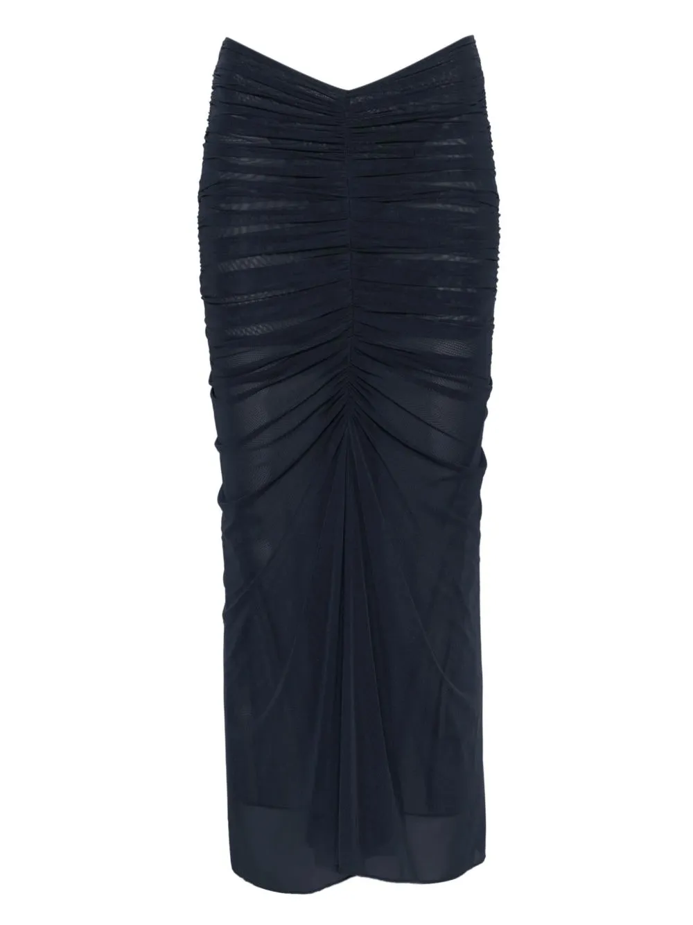 Ruched Mesh Midi Skirt