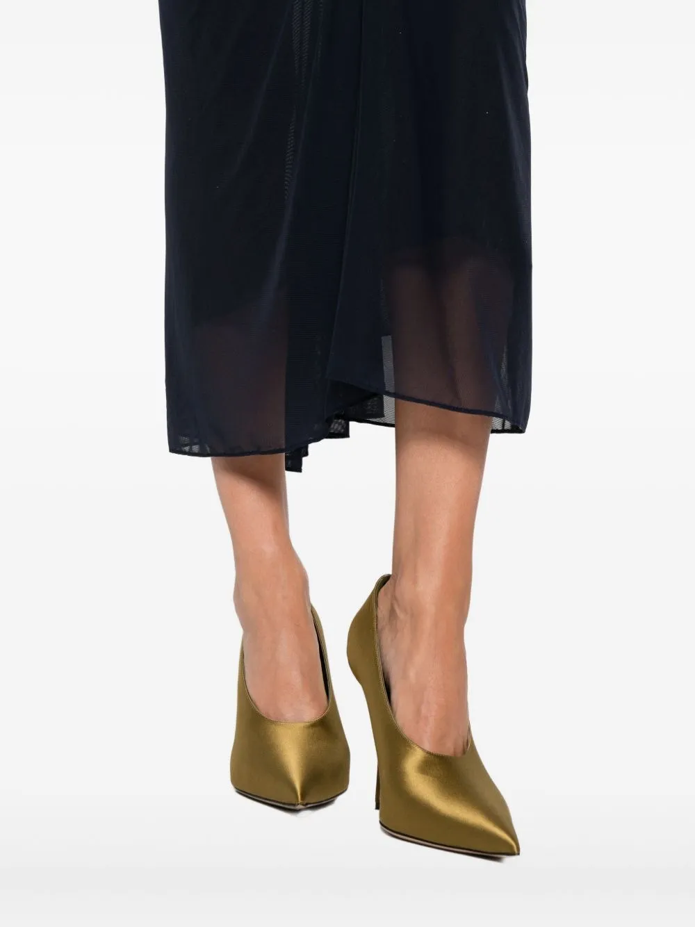 Ruched Mesh Midi Skirt