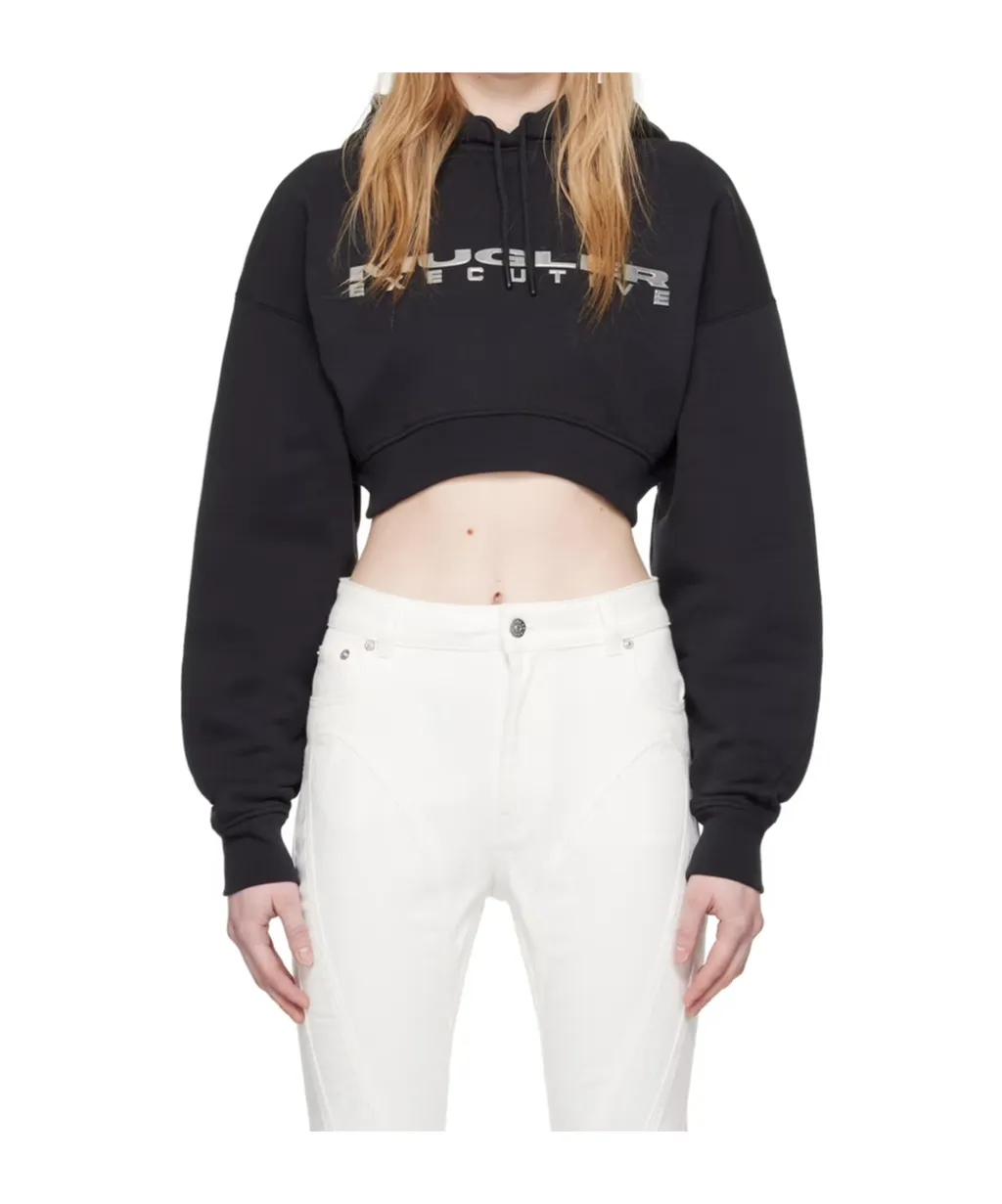 Logo-Detailed Drawstring Cropped Hoodie