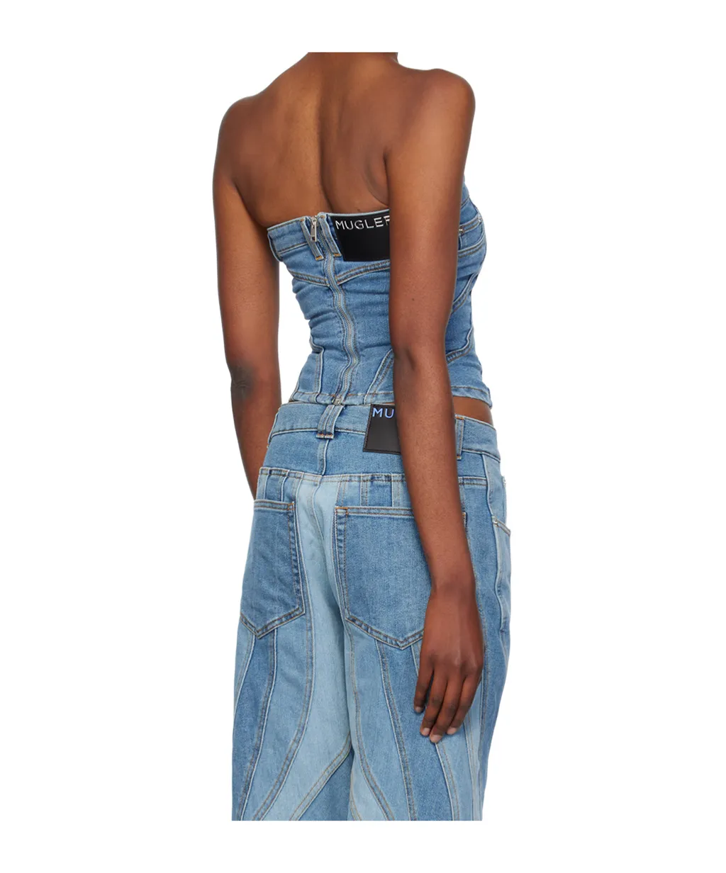 Spiral Strapless Denim Bustier
