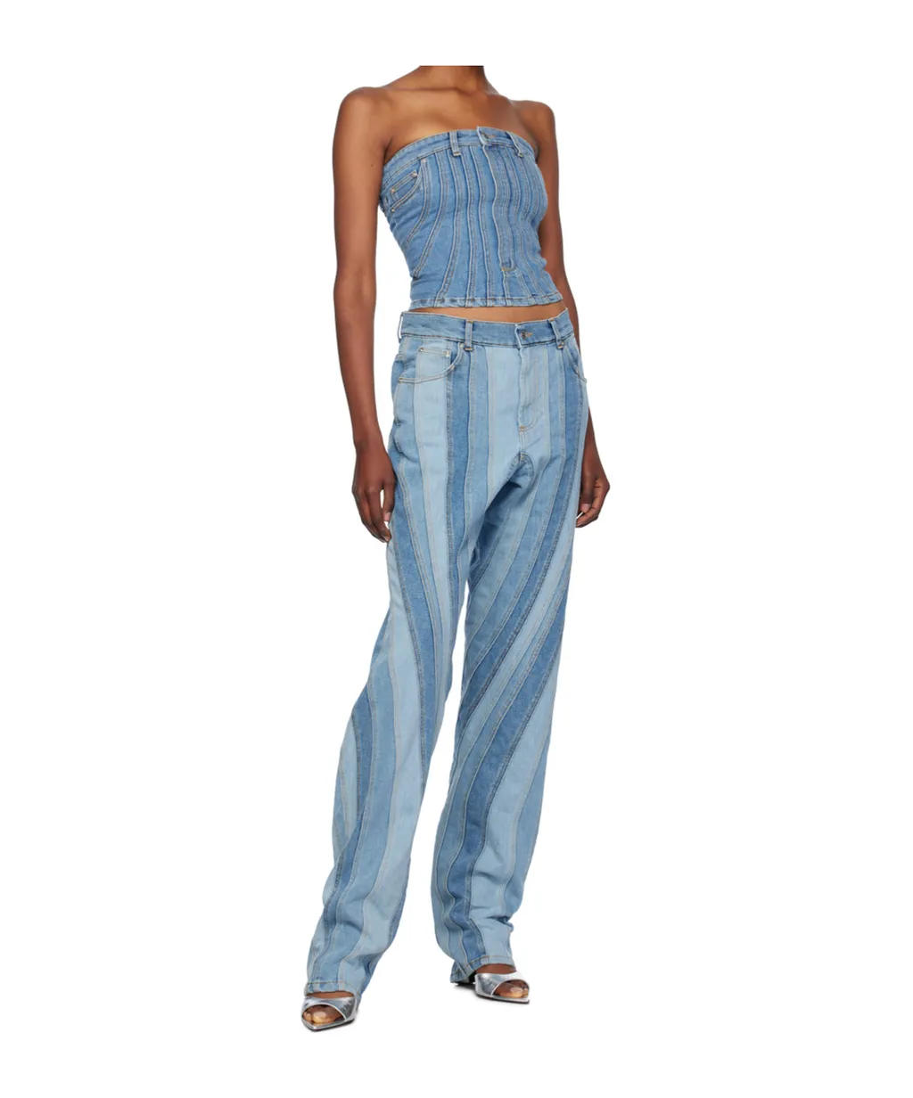 Spiral Strapless Denim Bustier