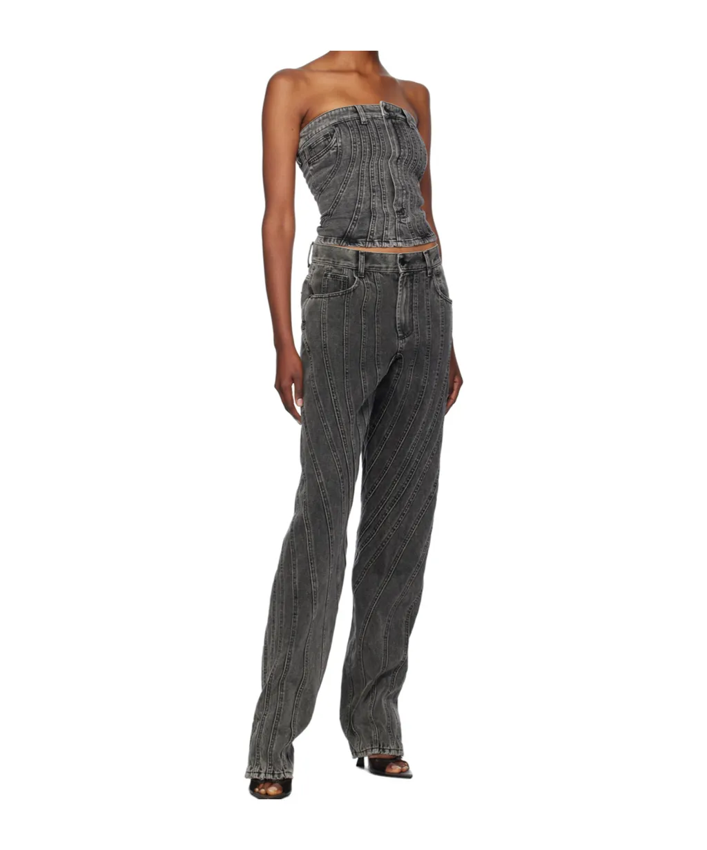 Spiral Strapless Denim Bustier