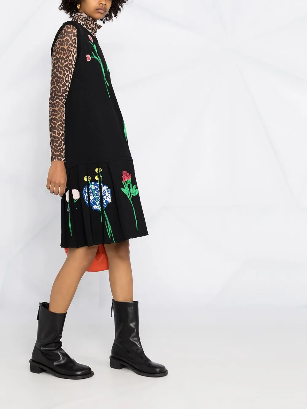 Inlaid Knitted Floral Dress