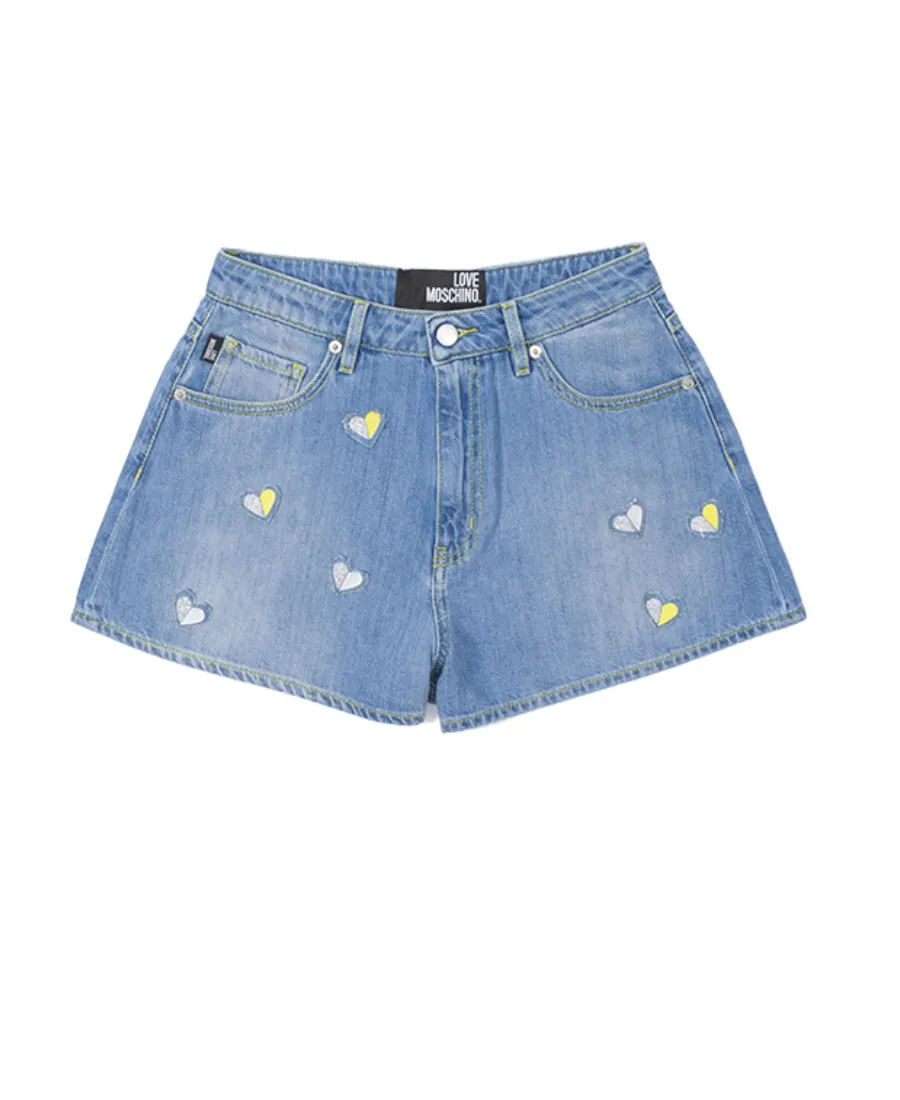 Printed Denim Shorts