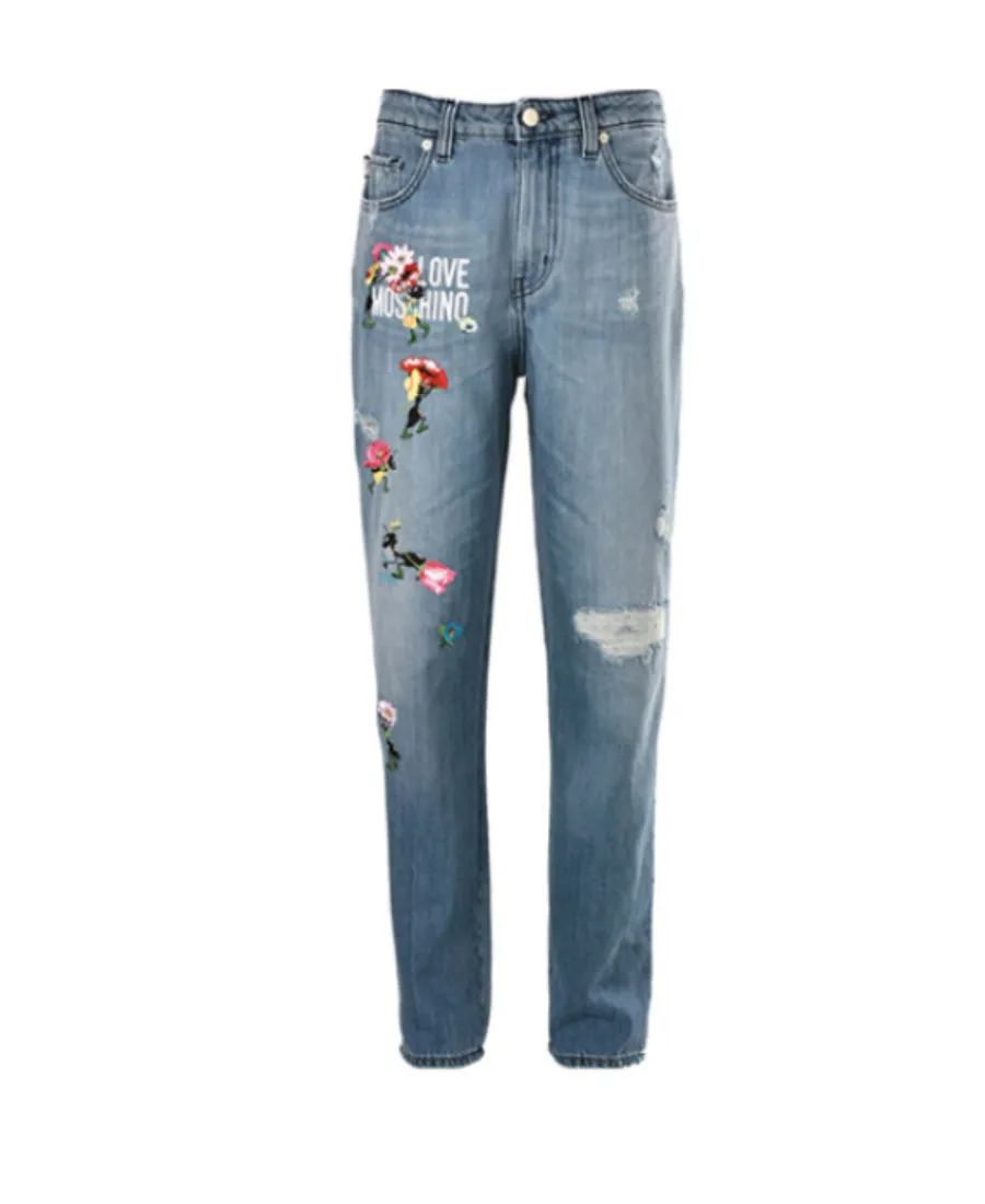 Flower Embroidery Washing To Make Old Jeans