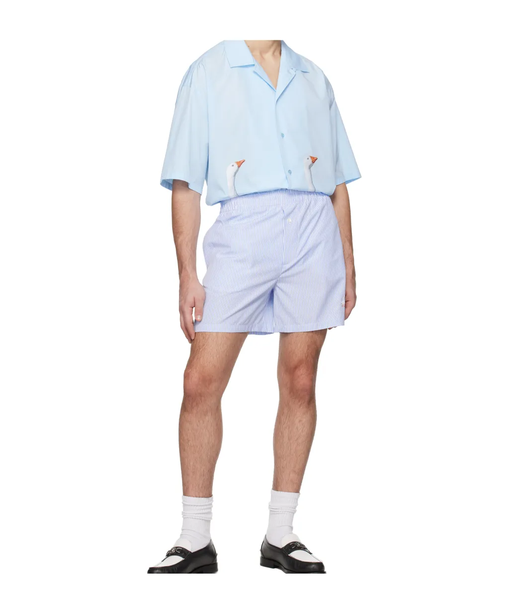Goose Embroidery Striped Poplin Shorts