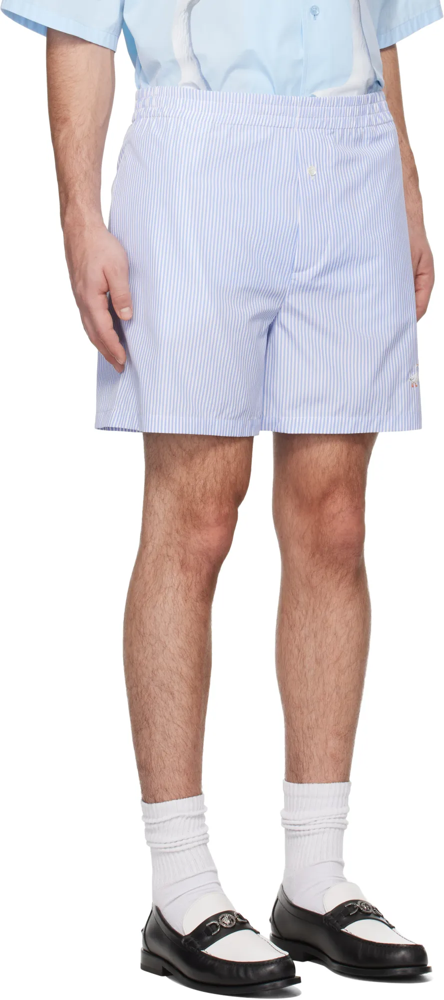 Goose Embroidery Striped Poplin Shorts