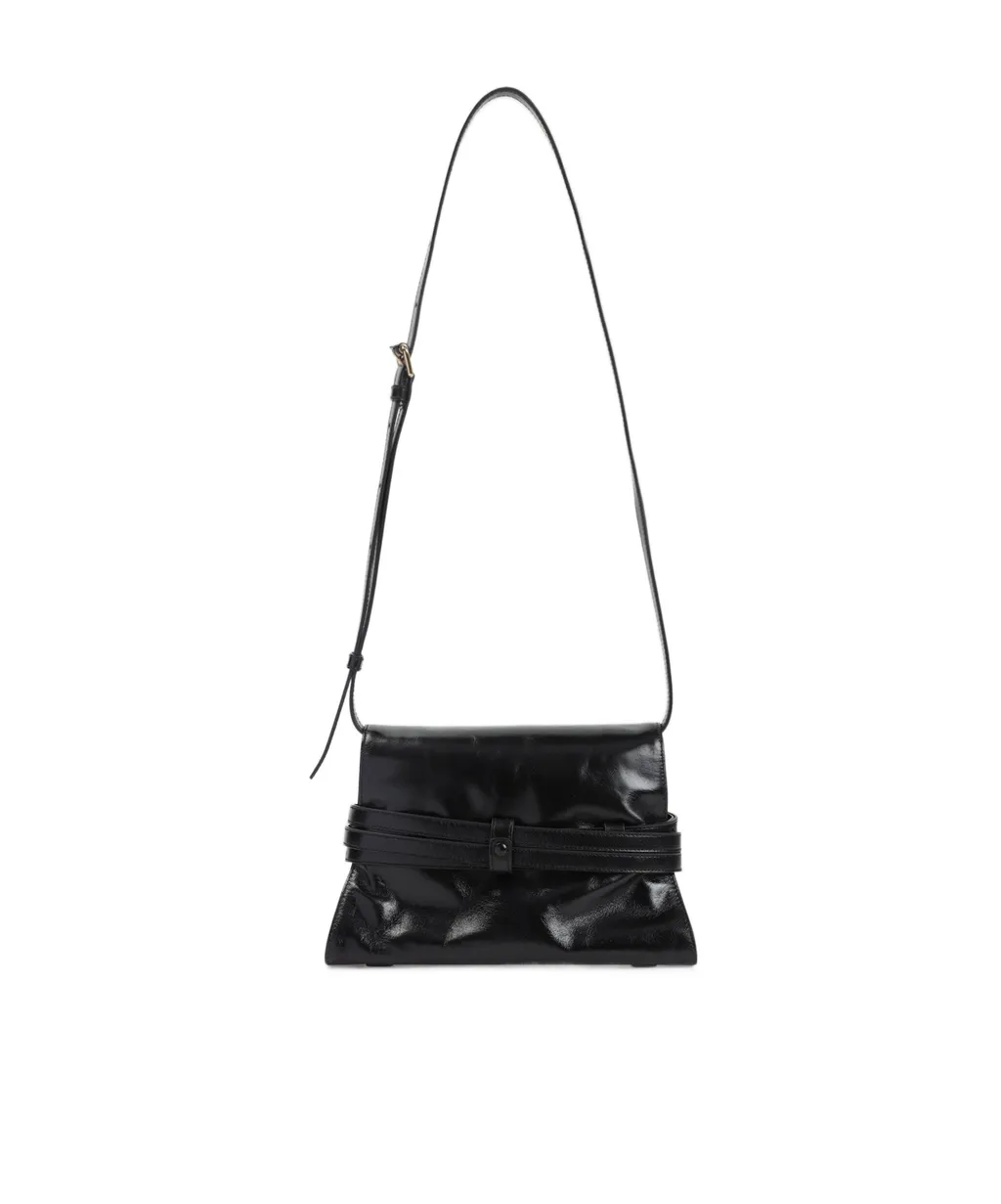 Buckle-Fastening Leather Shoulder Bag