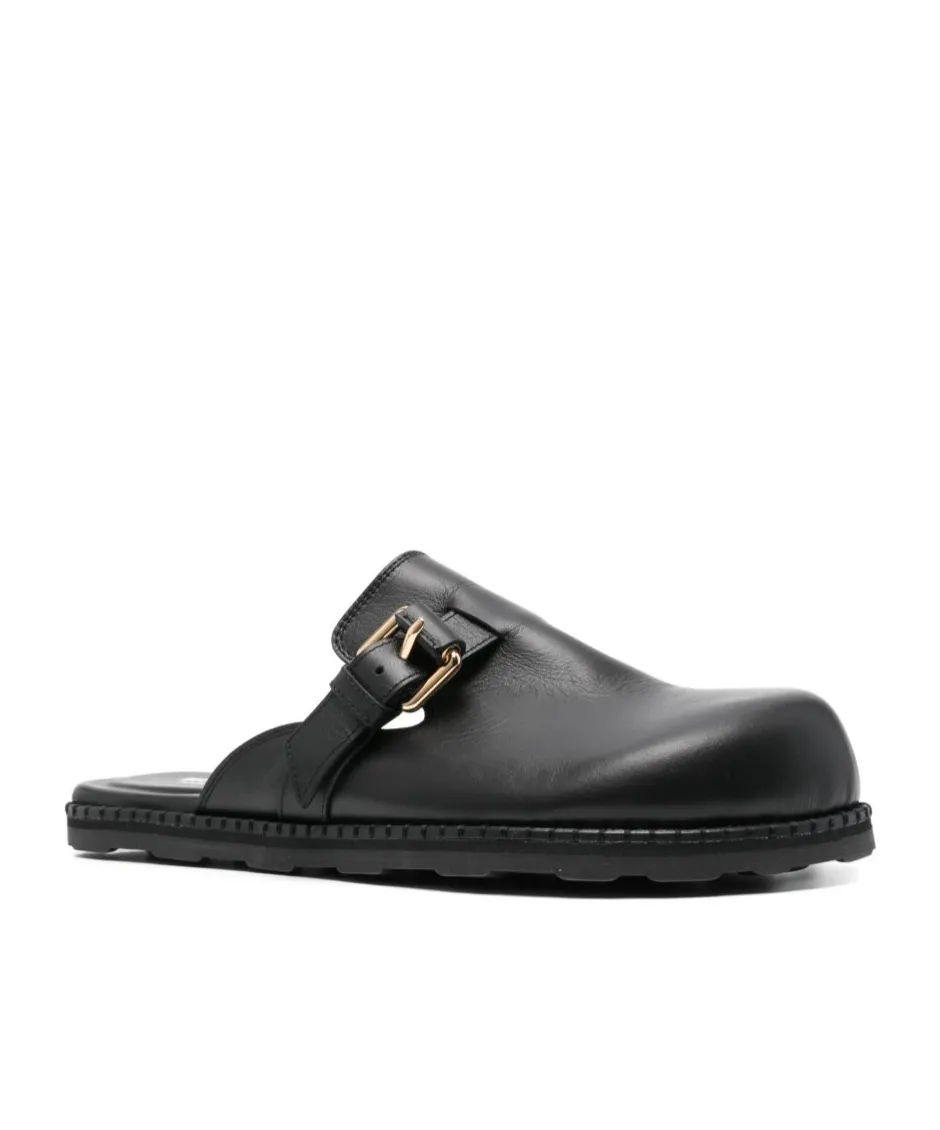 Buckle Detailed Round Toe Mules