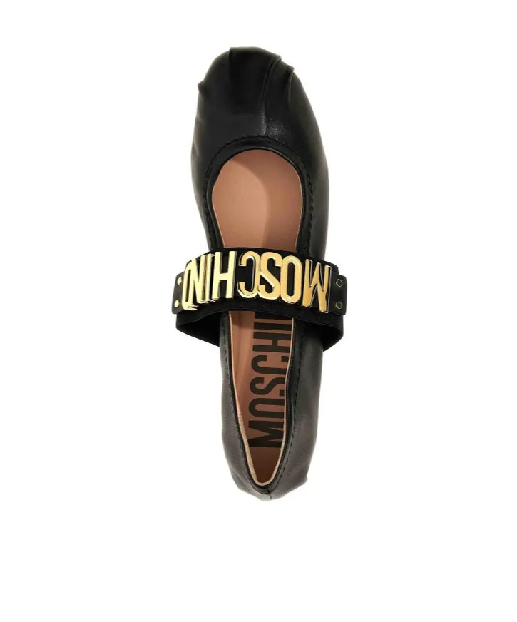 Logo-Lettering Leather Ballerina Shoes