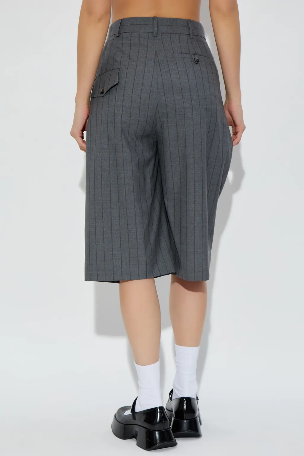 Pinstriped Mid-Length Shorts