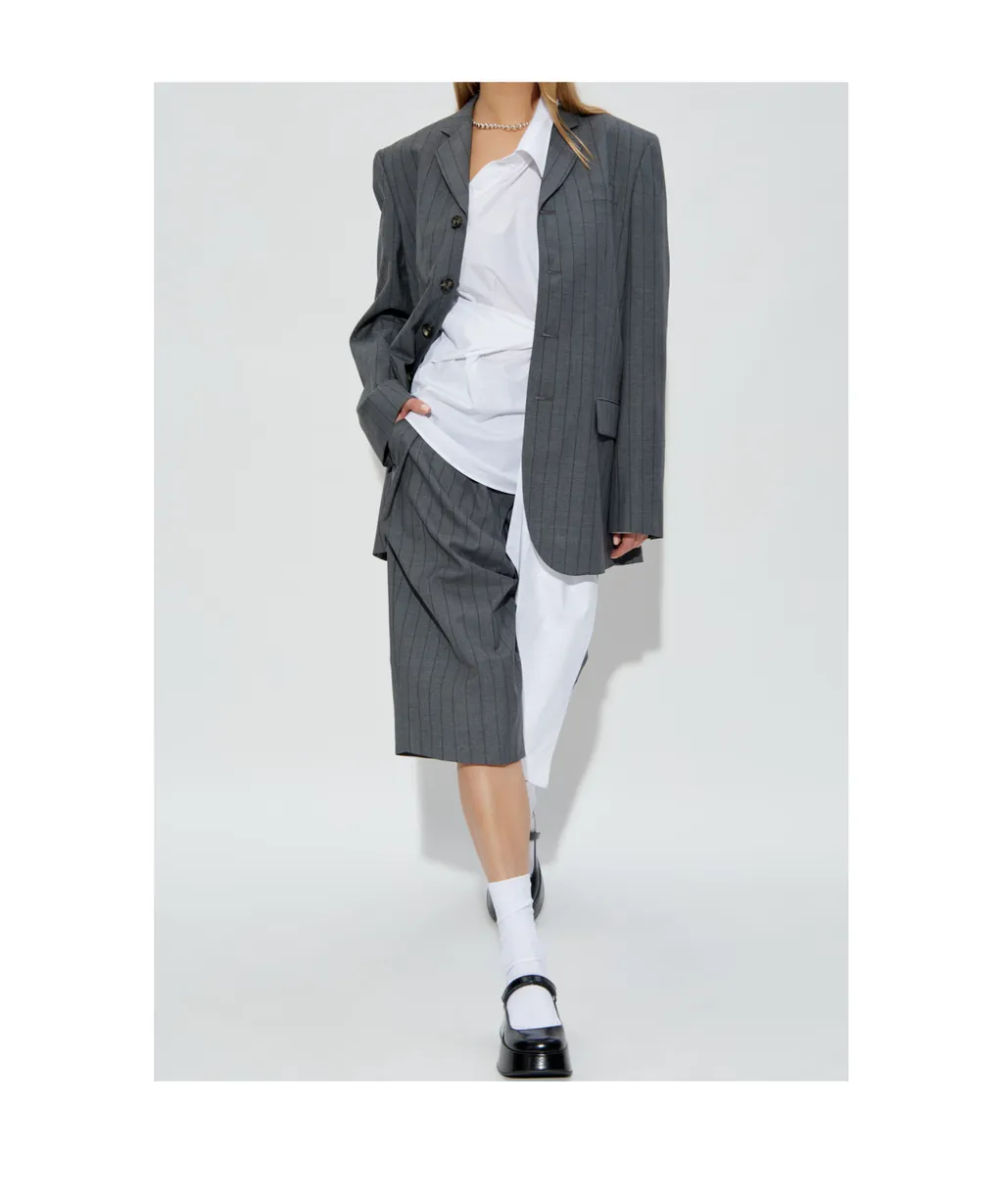 Pinstriped Mid-Length Shorts