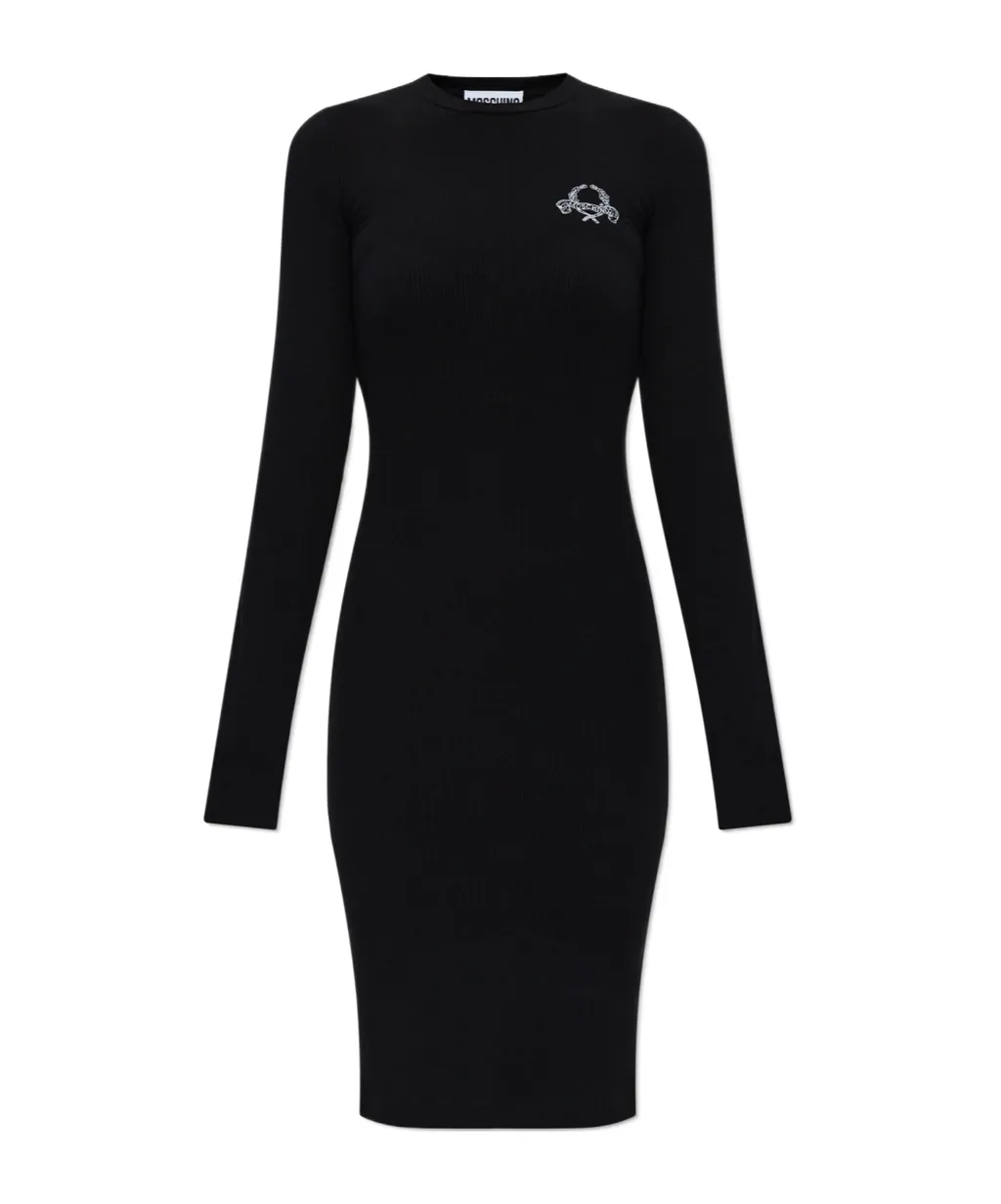 Logo Embroidered Ribbed Midi Dress
