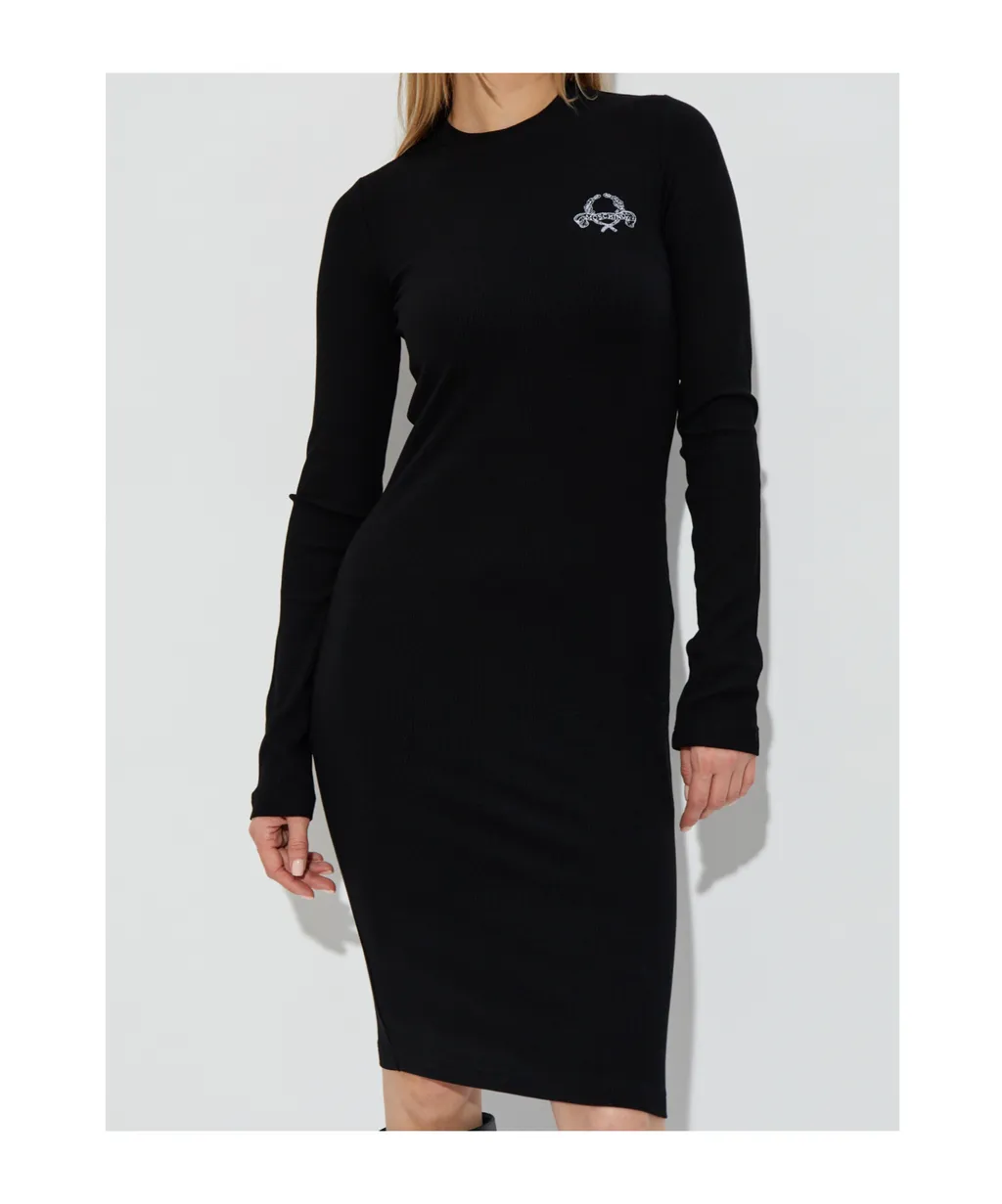 Logo Embroidered Ribbed Midi Dress