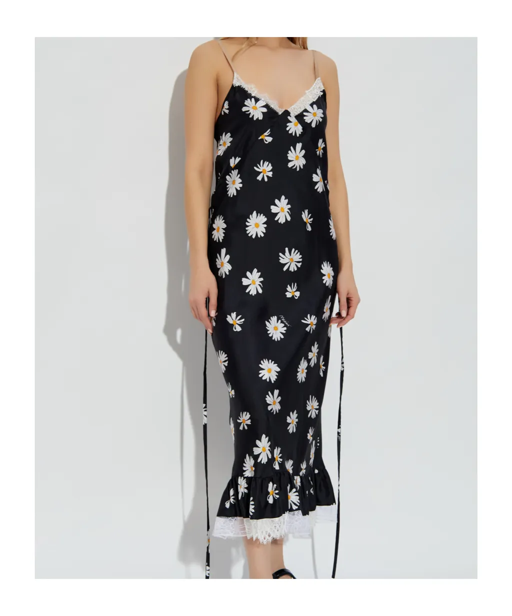 Daisy Printed Spaghetti Strap Midi Dress