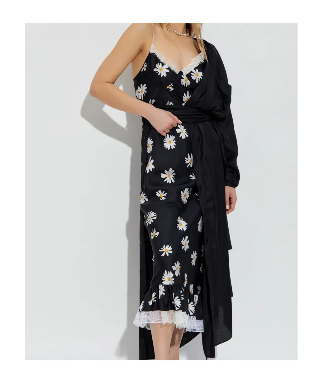 Daisy Printed Spaghetti Strap Midi Dress