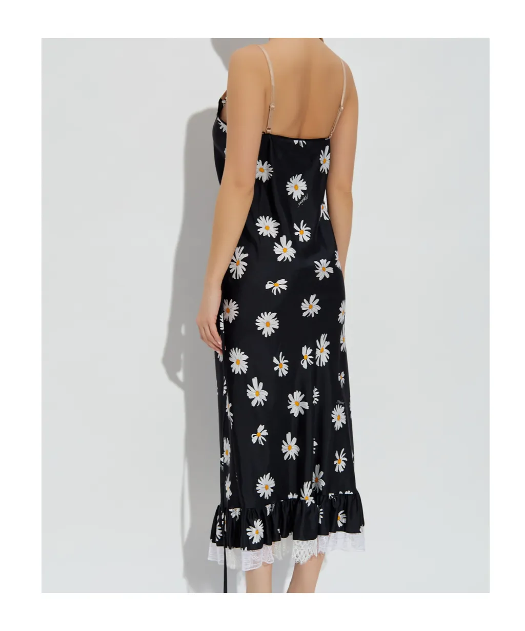 Daisy Printed Spaghetti Strap Midi Dress