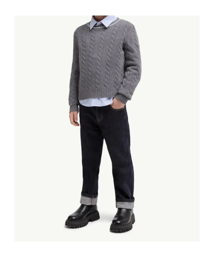 Stripe-Trimmed Wool Sweater