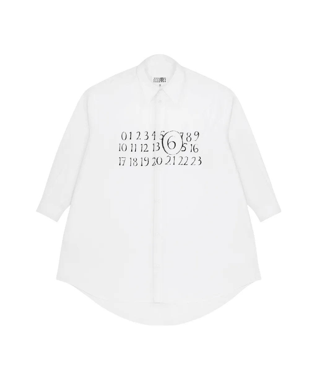 Signature Numbers Motif Buttoned Shirt Dress