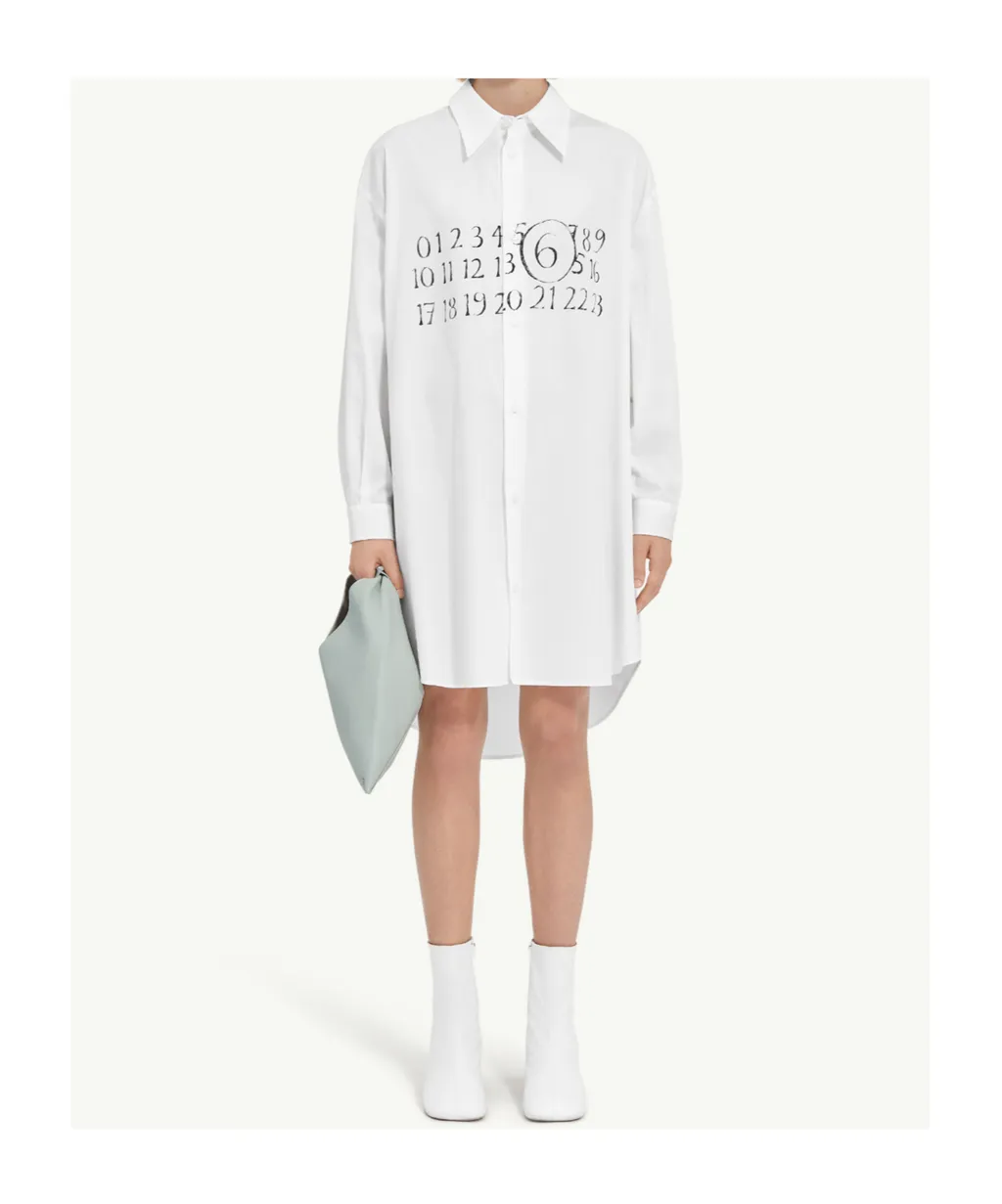 Signature Numbers Motif Buttoned Shirt Dress