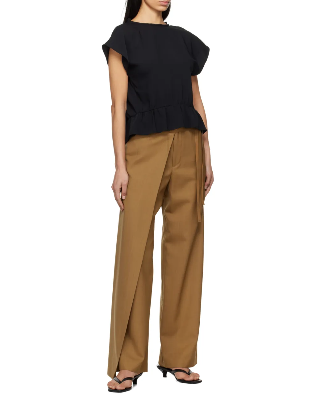Tie-Fastened Flared Trousers